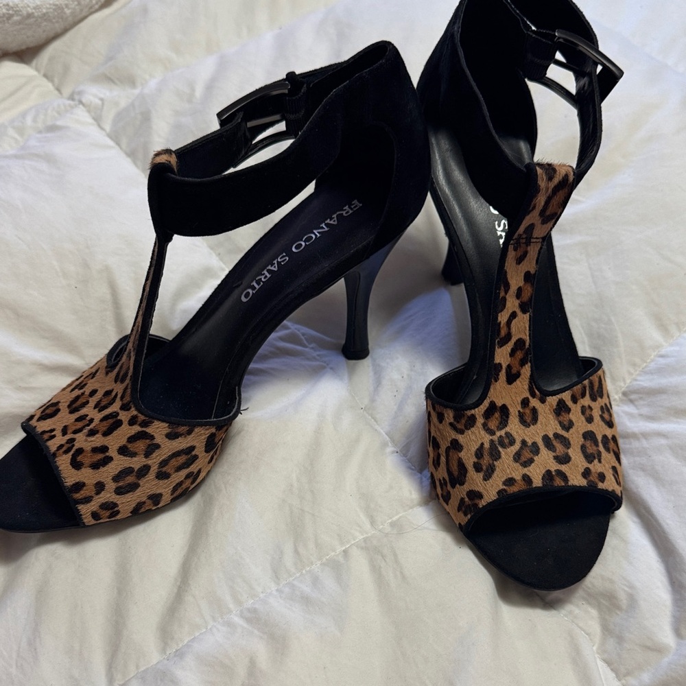 Franco Sarto Black and Leopard Heels